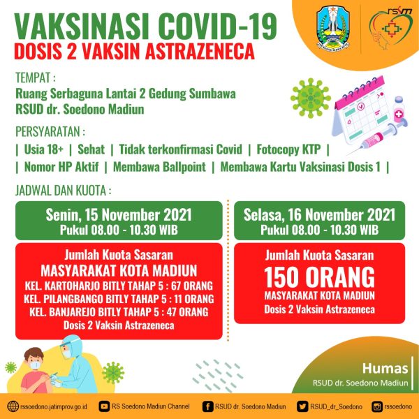 vaksinasi COVID-19 bagi masyarakat Kota Madiun di RSUD dr. Soedono Madiun